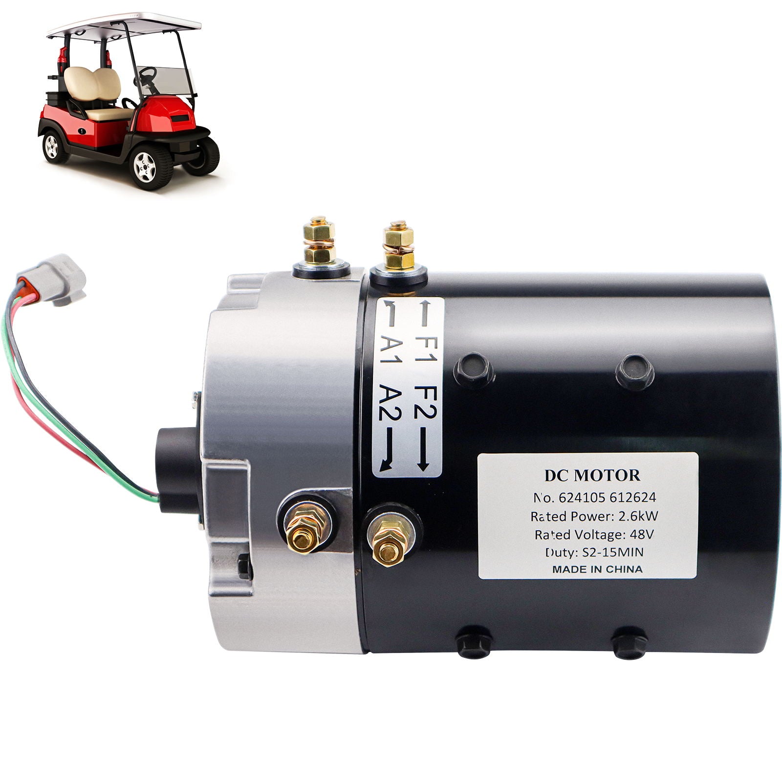 612624/624105 Golf Cart Motor 48V 2.6Kw Electric DC Motor,Replacement for EZGO Golf Carts for EZGO TXT/Freedom 48-Volt Models (2010 and Newer)