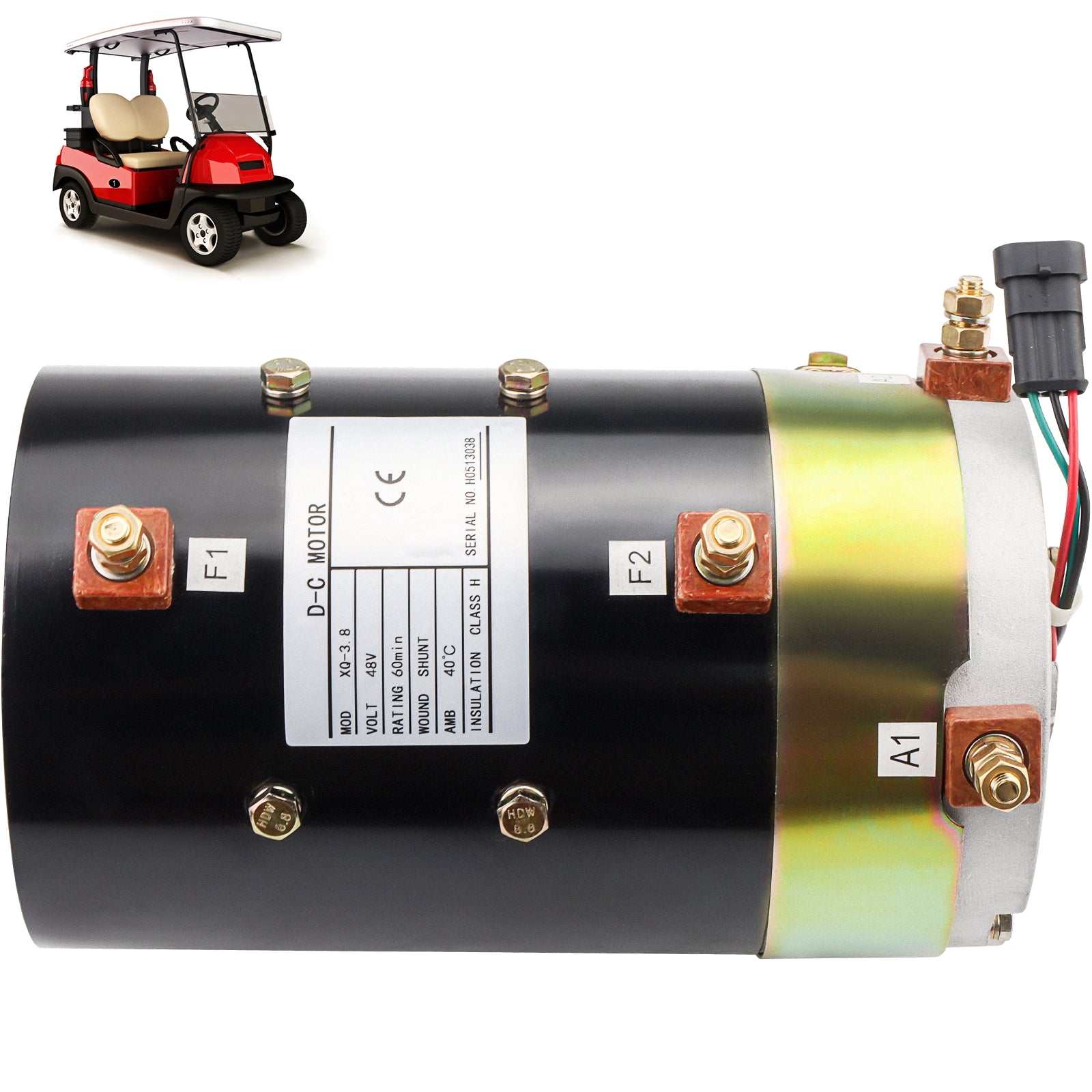 48V XQ-3.8 Golf Cart Motor,3.8KW Electric DC Motor,Replacement for All Electric Motors Equipped with CURTIS Controller.Example:for EZGO CHANGYIN EAGLE Golf Cart Club Cart,XQ-3.8